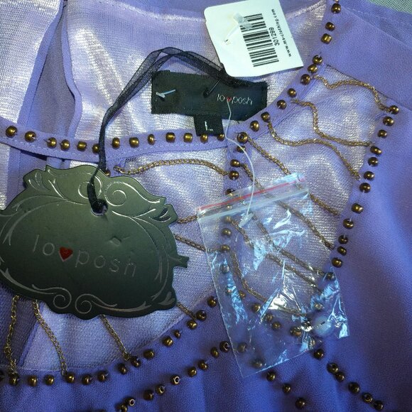 Iovposh, Purple long sleeve romper, with golden beads/fine chain details - Picture 12 of 16